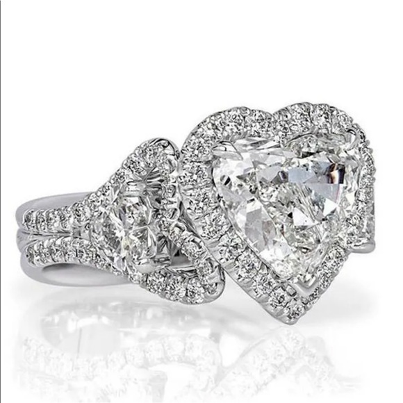 New 925 Silver Fashion Romantic Heart Diamond Ring - Picture 3 of 5